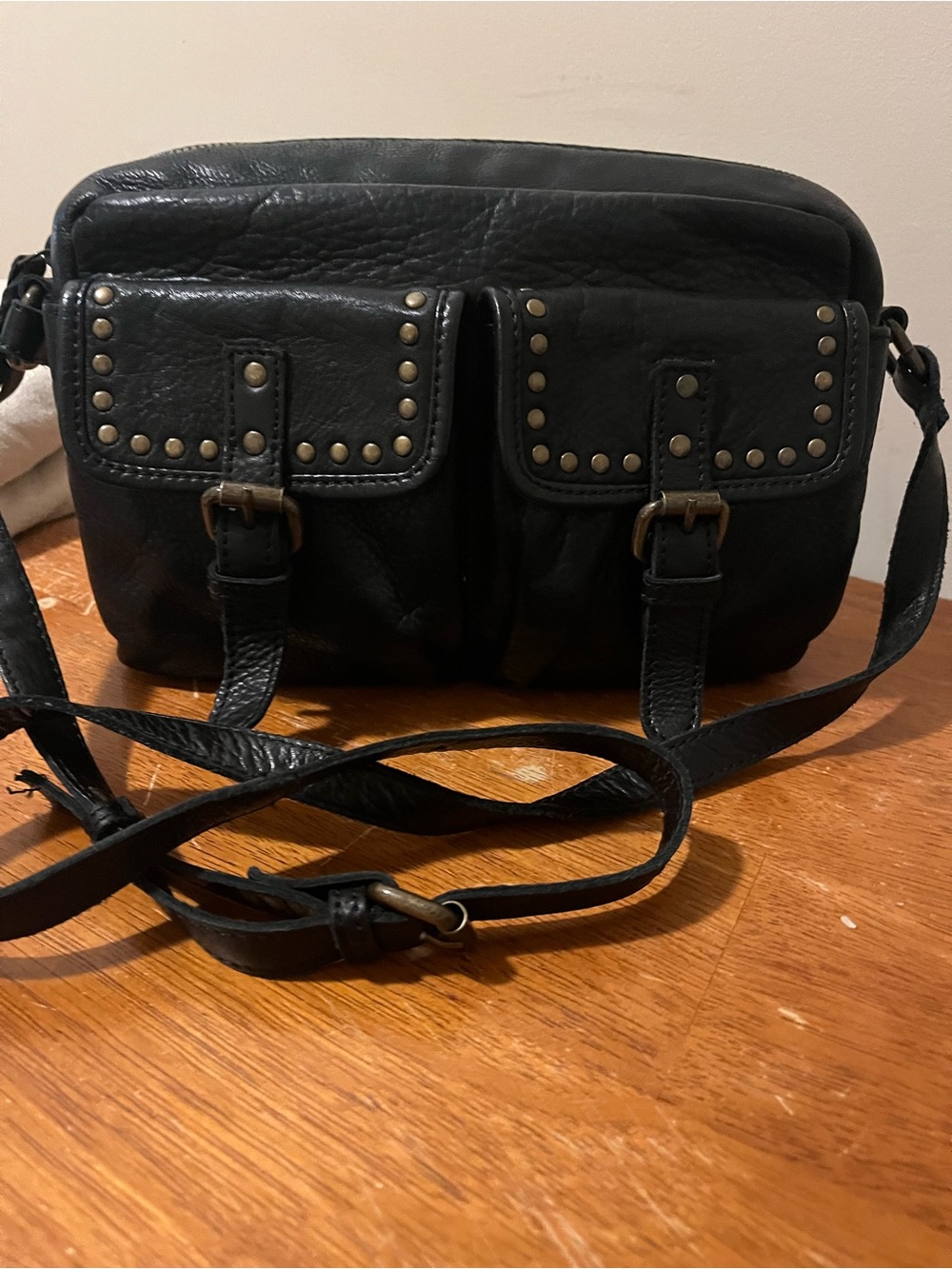 ASHWOOD Black Leather Studded Crossbody Handbag - Picture 1 of 8